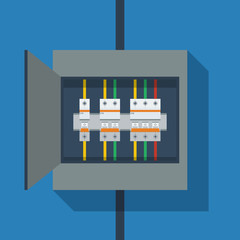 Flat vector, Circuit Breakers on switchboard, simple electic illustration