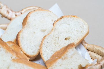 Fresh bread in the basket. Food background.
