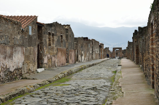 Restored street in the ancient city Pompeii