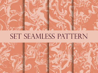 Materiał do szycia Marbling seamless pattern set. Watercolor marbling illustration. Drawing on the water. Vector illustration.