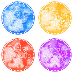 Set of Mandalas on a watercolor background. Vintage watercolor decorative elements. Hand drawn background. Islam, Arabic, Indian, ottoman motifs.