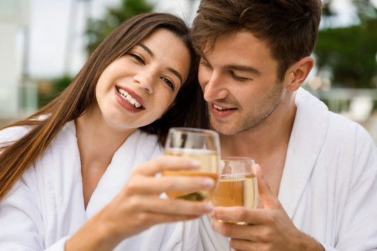 Young couple tasting wine