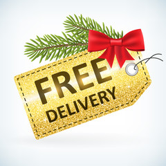 Christmas golden glitter free delivery label - 123894004