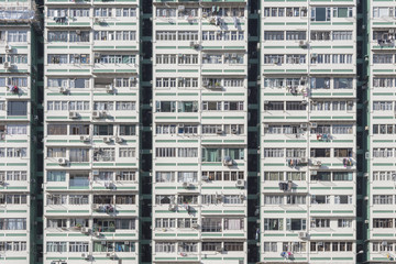 Facade of high rise residential building in Hong Kong city