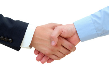 Fototapeta na wymiar Successful business people shaking hands on a white background