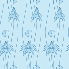 Outline vintage seamless blue pattern with lily