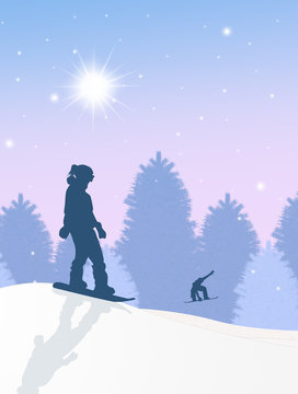 snowboard silhouette in winter