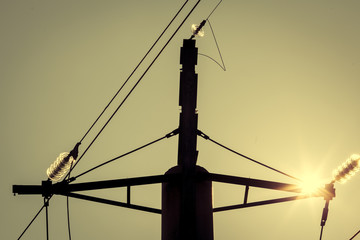 silhouette of high voltage electrical pole structure