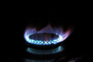 Burning gas burner in the darkness