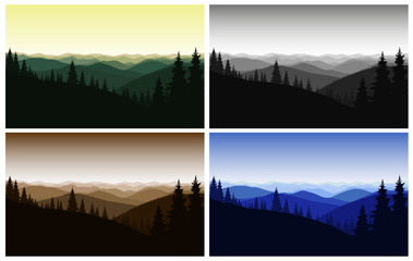 Four  colorful mountain landscapes. Sunrise.