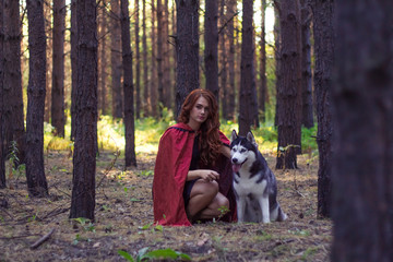 Naklejka na ściany i meble red, hood, sexy, girl, fairy, nature, green, young, people, person, summer, beautiful, attractive