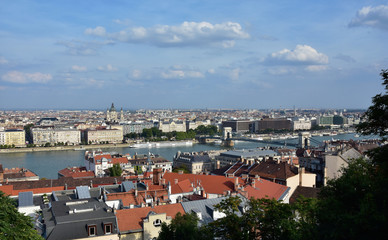 Fototapeta na wymiar Budapest and Danube panorama with Chain Bridge and Saint Stephen Basilica dome