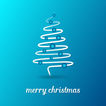 Blue vector card with christmas tree