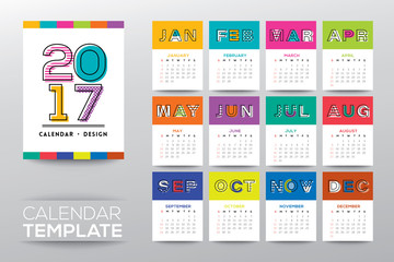2017 calendar template with modern line graphic style