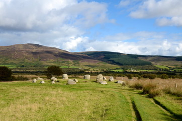 One of the six Machrie Moor stone circles on the Isle of Arran, this one is known as Machrie Moor 5 or sometimes Fingal's Caludron Seat