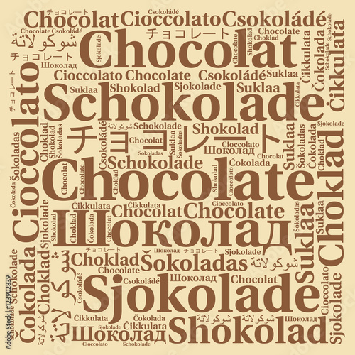 "Chocolate in different languages word cloud" Stock photo and royalty