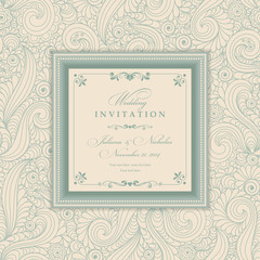 Invitation cards in an old-style beige and green.