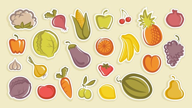 Sketches of fruit and vegetables stickers