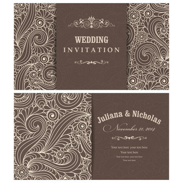 Wedding Invitation cards in an vintage-style brown