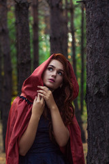 red, hood, girl, fairy, nature, green, young, people, person, summer, beautiful, attractive, outdoor, tale