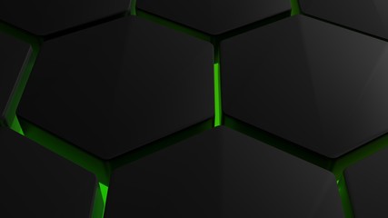 Futuristic hexagons in green backlight