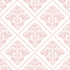 Seamless oriental ornament in the style of baroque. Traditional classic pattern. Light pink pattern
