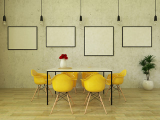 Dining table with yellow chairs