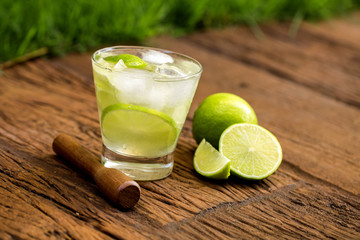 Lemon Fruit Caipirinha of Brazil on wooden background