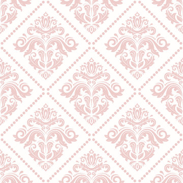 Seamless oriental ornament in the style of baroque. Traditional classic pattern. Light pink pattern