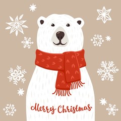 Polar Bear with Merry Christmas inscription
