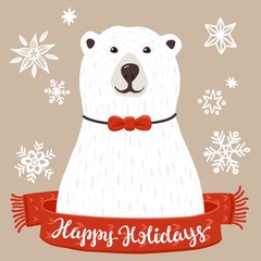 Polar Bear with Happy Holidays inscription