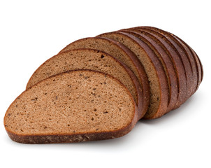 Fresh sliced rye bread loaf isolated on white background cutout