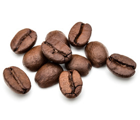 roasted coffee beans isolated in white background cutout