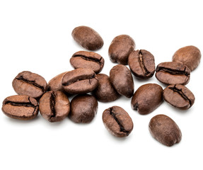 roasted coffee beans isolated in white background cutout
