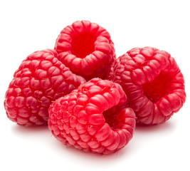 ripe raspberries isolated on white background close up