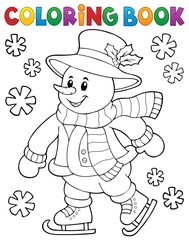 Coloring book skating snowman theme 1