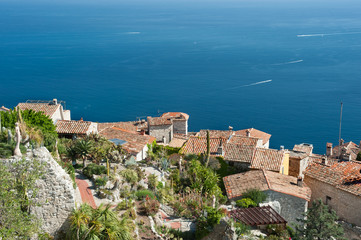 high point at the top of the town of eze in the south of France overlooking the mediterranean ocean