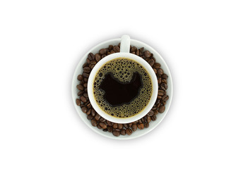 Obraz na płótnie Canvas White cup of coffee, top view