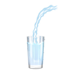 Water glass, pouring water on a glass on white background. 