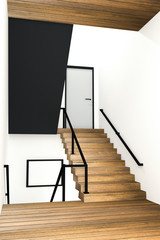 3D rendering : illustration of stair zone step up to next floor in a spacious apartment