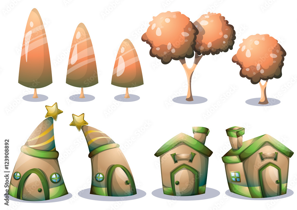 Poster cartoon vector cute house object with separated layers for game art and animation game design asset 