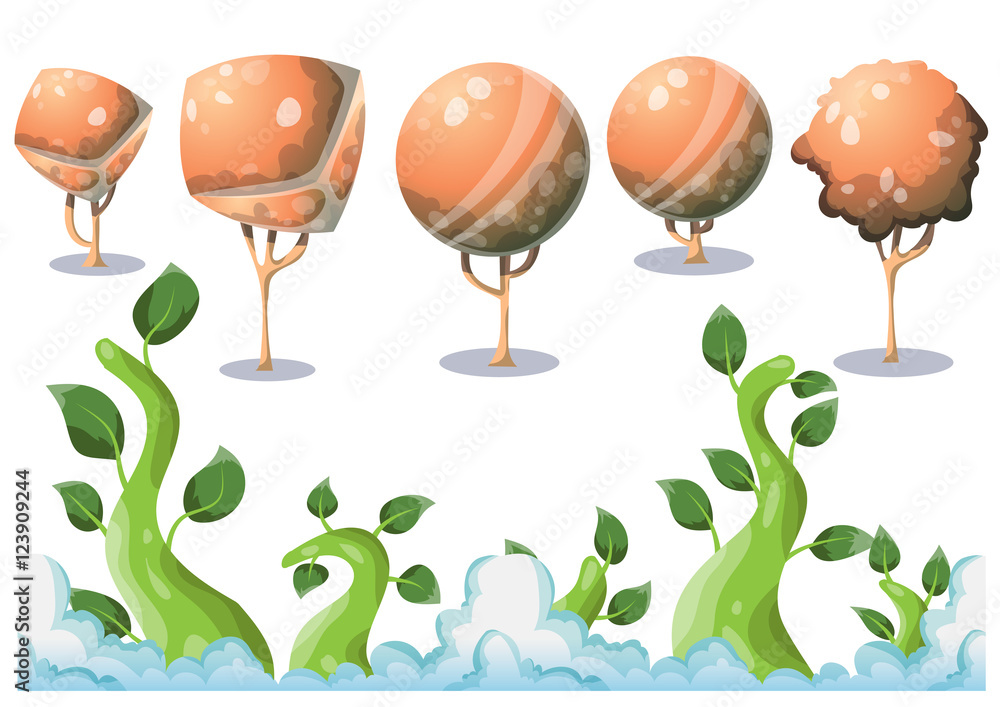 Poster cartoon vector nature landscape object with separated layers for game art and animation game design 