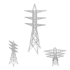 Power transmission tower set.Isolated on white.Vector outline il