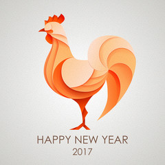 3D Origami Silhouette of cock or chicken. Happy New Year card 2017 © annbozhko