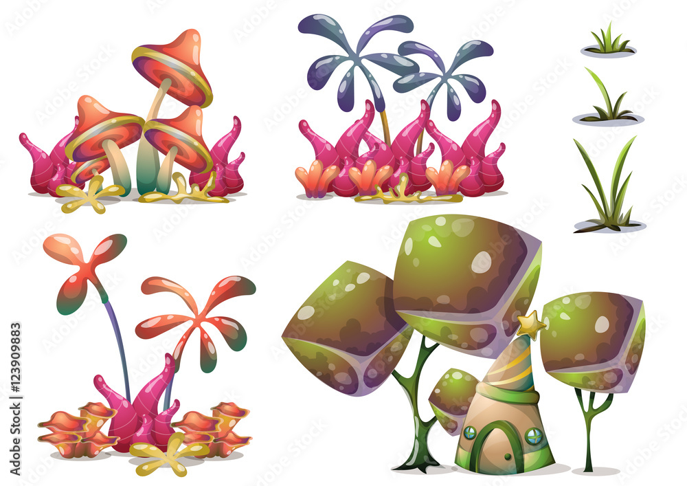 Poster cartoon vector nature landscape object with separated layers for game art and animation game design 