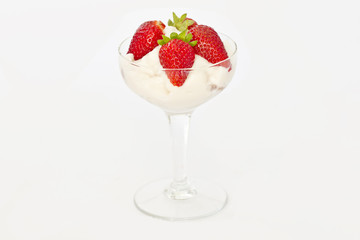 Glass of yoghurt and strawberries