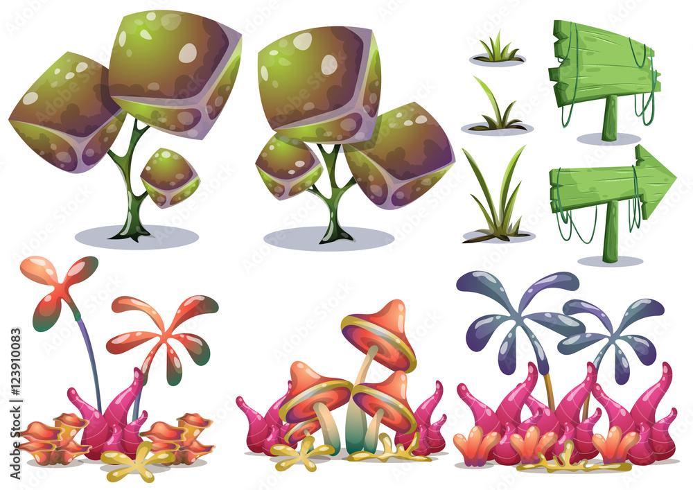 Poster cartoon vector nature landscape object with separated layers for game art and animation game design 