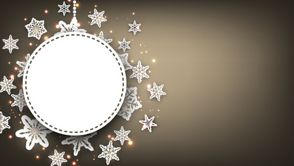 Winter round background with snowflakes.