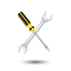 Crossed screwdriver and wrench. Isolated on white. Vector illust