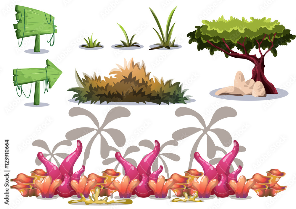 Poster cartoon vector nature landscape object with separated layers for game art and animation game design 